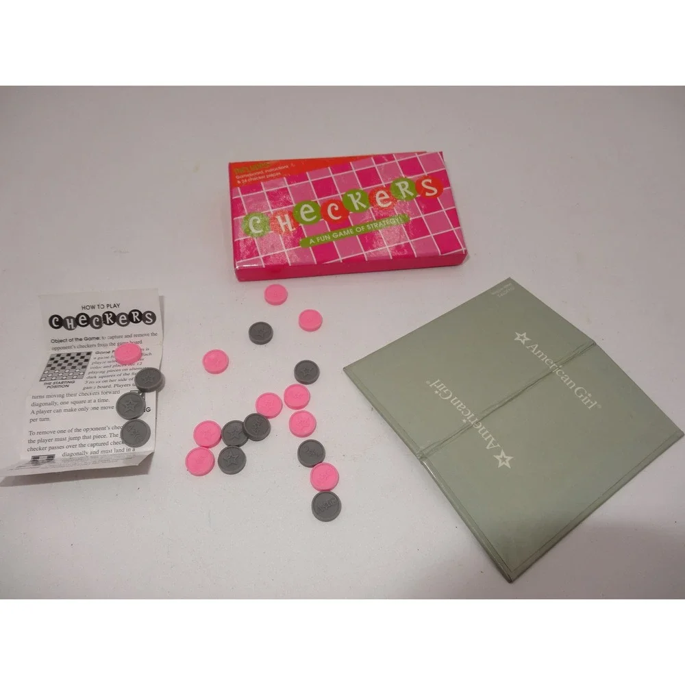 American Girl Doll Checkers Game Set Pink Grey Board Pieces 0743CTP2